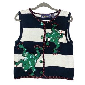 Vintage Belle Pointe Women’s Christmas Frog Sequin Sweater Vest Size S